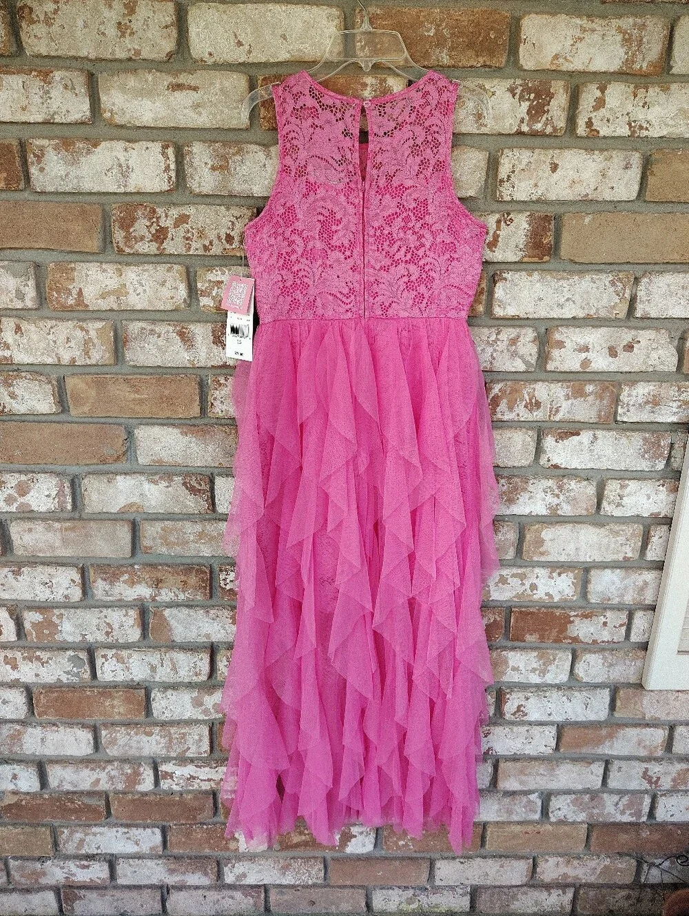 Rare Editions Girls Sz 16 Pink Glitter Lace Tiered Mesh Maxi Dress NWT Holiday